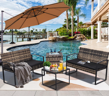 Wicker 4-Piece Conversation Set with Cooler Storage Box