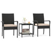 3-Piece PE Wicker Bistro Set with Glass 2-Tier Side Table, Beige