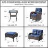 6-Piece Patio Conversation Set, Brown Wicker with Blue Cushions