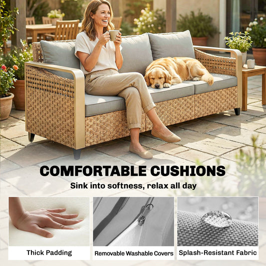 Rattan 3-Seater Patio Sofa — Gray