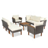 9-Piece Rattan & Acacia Patio Furniture Set — Beige Cushions