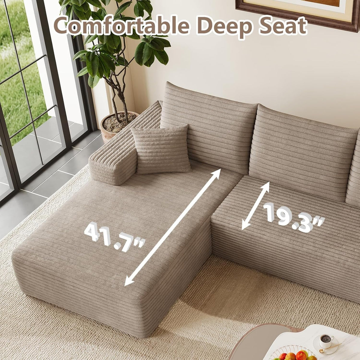 Brown corduroy 95-inch cloud modular sleeper sectional, detail view 5