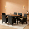 7-Piece Patio Dining Set, Acacia Wood Table & Black Rattan Chairs