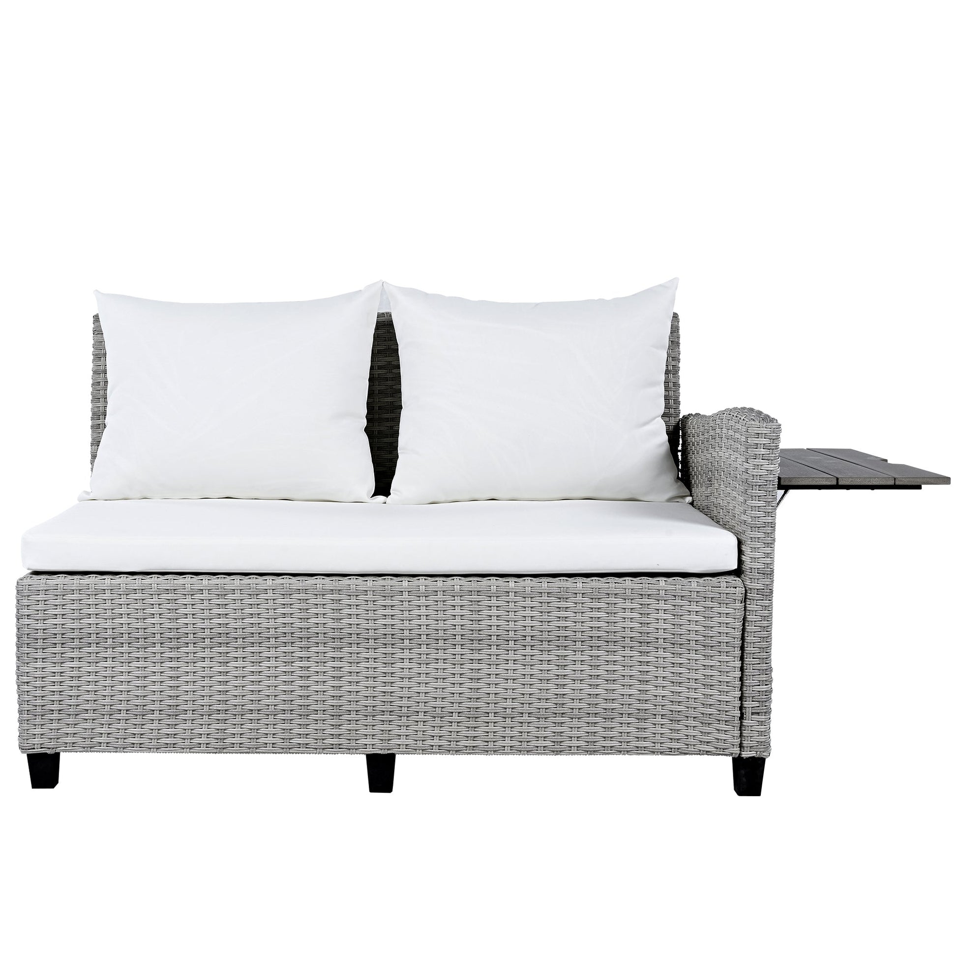 Rattan L-Shaped Patio Sectional — 5-piece outdoor wicker sectional sofa set with cushions