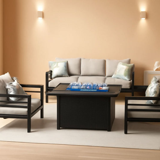 Aluminum 5 Piece Patio Furniture Set With Fire Pit Table-0