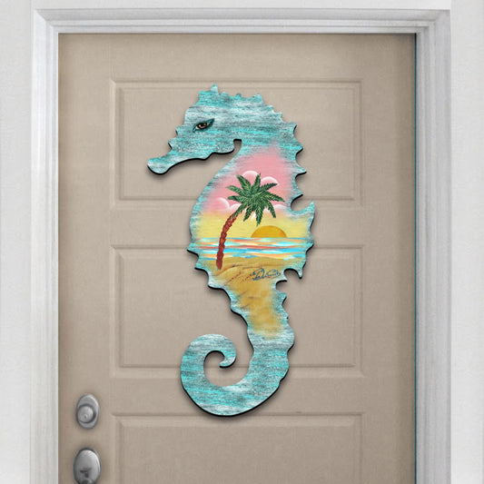 Seahorse Coastal Door Decor, Handcrafted Wood Door Hanger