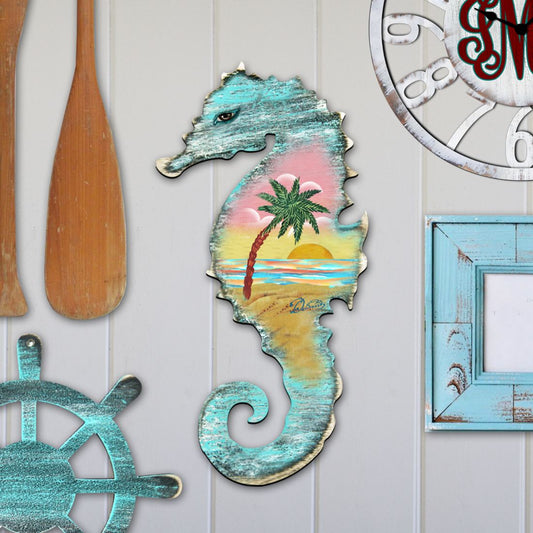 Seahorse Coastal Door Decor, Handcrafted Wood Door Hanger