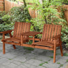 Fir Wood Garden Bench with Center Table & Umbrella Hole