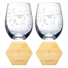 Set Of 2 Zodiac Sign Wine Glasses With 2 Wooden Coasters By Astrology Drinking Glass