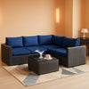 Navy Blue 6 Piece Outdoor Patio Sectional Sofa Set With PE Rattan