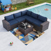 Navy Blue 6-Piece Outdoor Sectional Sofa Set with PE Rattan
