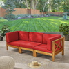 Acacia Wood 3-Seater Outdoor Sectional Sofa, Water-Resistant Cushions