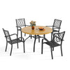 5-Piece Round Patio Dining Set with 47-Inch Wood-Grain Slat Table and