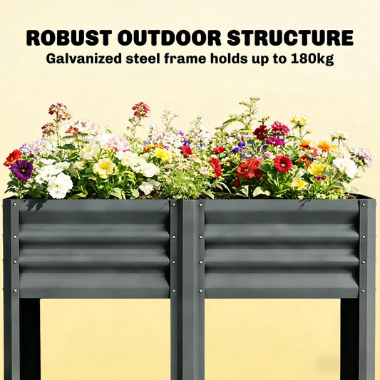 Elevated Steel Raised Garden Bed with Storage Shelf