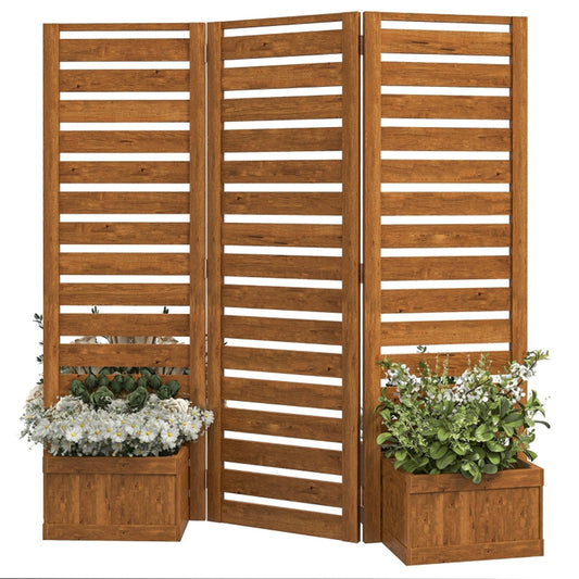 Hinged Privacy Screen with 4 Elevated Corner Planters