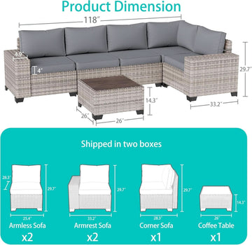 6-Piece Outdoor Wicker Patio Set With Grey Cushions