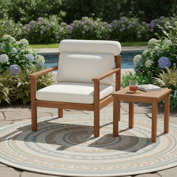 Acacia Wood Mid-Century Outdoor Lounge Chair