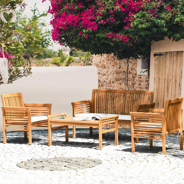 Acacia Wood 4-Piece Outdoor Sofa Set with Cushions & Coffee Table