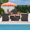 Rattan 4-Piece Conversation Set with Glass Coffee Table