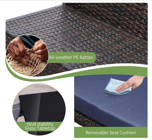 4-Piece Wicker Conversation Set with Cooler Storage