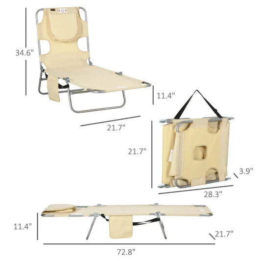 Folding Chaise Lounge with Adjustable Backrest & Face Cavity
