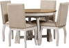 Farmhouse Round Extendable Dining Set, Oak Finish, Upholstered Chairs