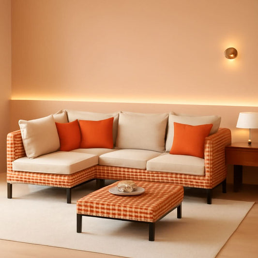 5-Piece Outdoor Patio Sectional Sofa Set, Salmon Orange Wicker