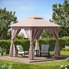 Double-Roof Patio Gazebo with Netting & Privacy Screens