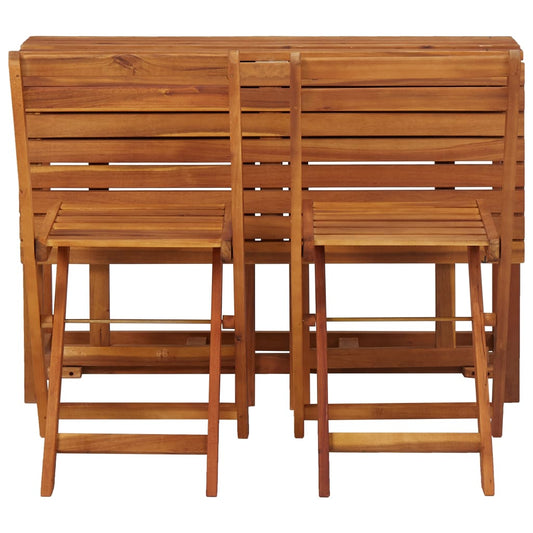 Balcony Planter Table with 2 Folding Bistro Chairs, Solid Acacia Wood