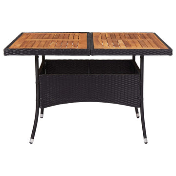 NNEVL Outdoor Dining Table Black Poly Rattan and Solid Acacia Wood