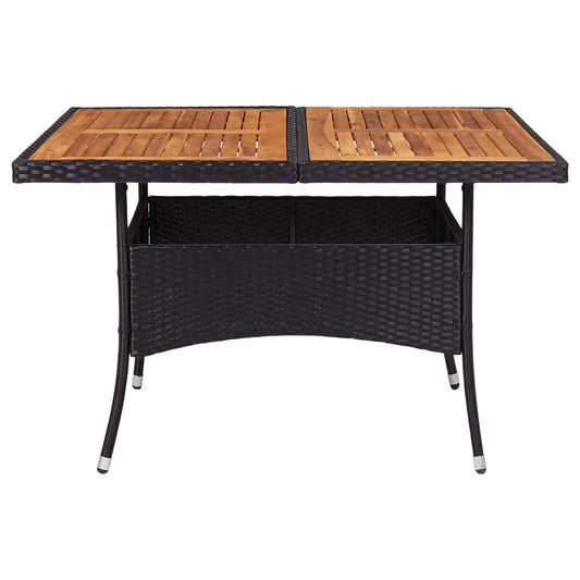 NNEVL Outdoor Dining Table Black Poly Rattan and Solid Acacia Wood
