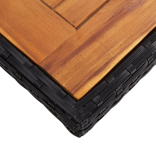 NNEVL Outdoor Dining Table Black Poly Rattan and Solid Acacia Wood
