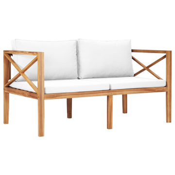 Solid Teak Garden Bench with Cream Cushions