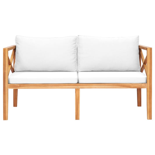 Solid Teak Garden Bench with Cream Cushions