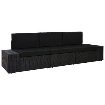 Poly Rattan 3-Seater Sectional Sofa, Black