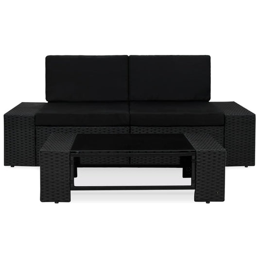 NNEVL 3 Piece Garden Lounge Set Poly Rattan Black-1