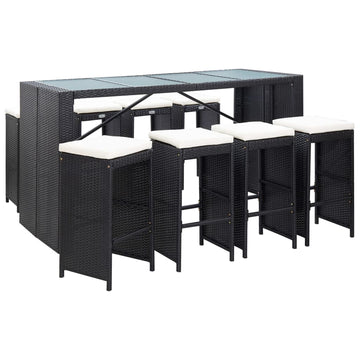 9 Piece Outdoor Bar Set, Poly Rattan, Black