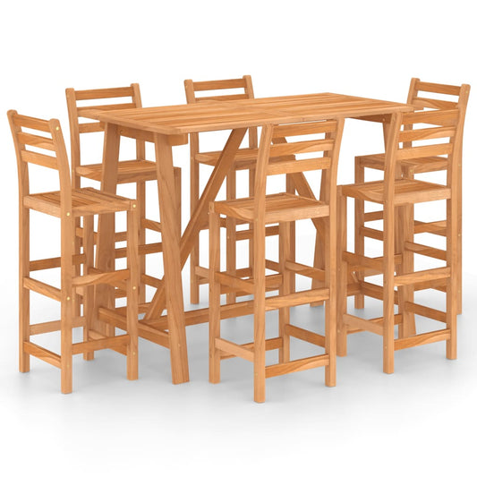 NNEVL 7 Piece Outdoor Bar Set Solid Acacia Wood