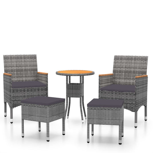 NNEVL 5 Piece Garden Lounge Set Poly Rattan Grey