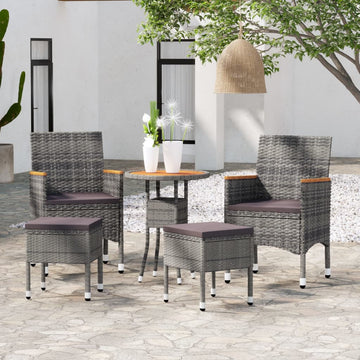 NNEVL 5 Piece Garden Lounge Set Poly Rattan Grey