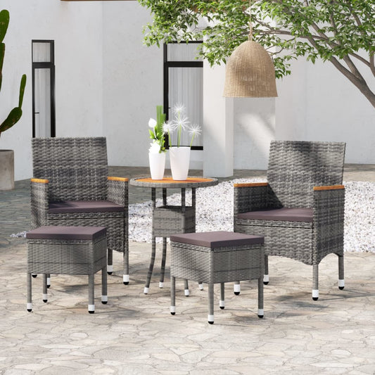 NNEVL 5 Piece Garden Lounge Set Poly Rattan Grey