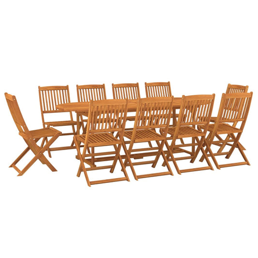11-Piece Garden Dining Set, Solid Acacia Wood, Folding Chairs