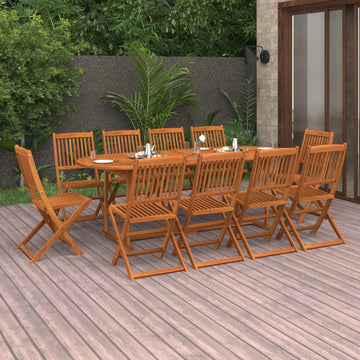 11-Piece Garden Dining Set, Solid Acacia Wood, Folding Chairs