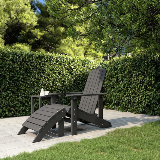 Garden Adirondack Chair with Footstool, HDPE, Anthracite