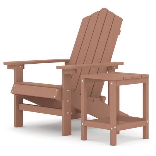 Garden Adirondack Chair with Side Table, Brown HDPE