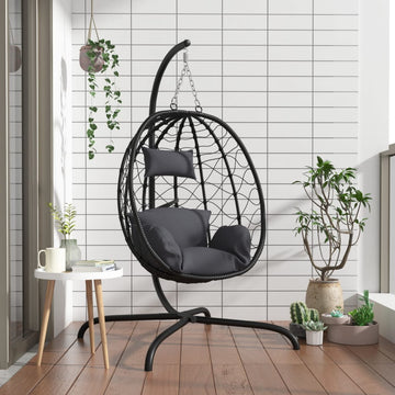 NNEVL Hanging Egg Chair with Cushion Anthracite Poly Rattan&Steel-0