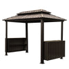 ！@13' X 6.5' Modern Wooden Pergola Grill Gazebo Metal Roof LED Bulbs Bar Counters Outdoor BBQ Pavilion Patio Outdoor Furniture