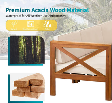 Acacia Wood 5-Piece Outdoor Patio Set with Cushions