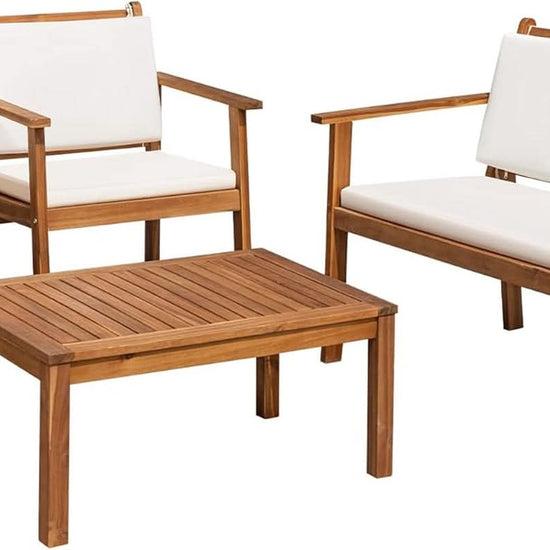 Acacia Wood 4 Piece Patio Conversation Set With Cushions-2