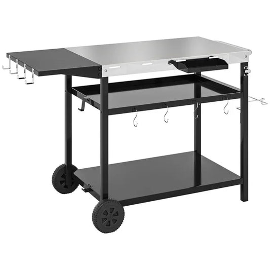 Outdoor Bar Cart Grill Table with Stainless Steel Top